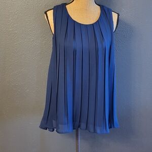 Isabella Rodriguez Large Navy Blue Sleeveless Accordian Pleated Blouse Large